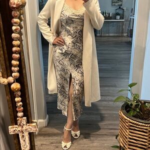 Emory Park Cream and Black Snake Print Midi Dress
